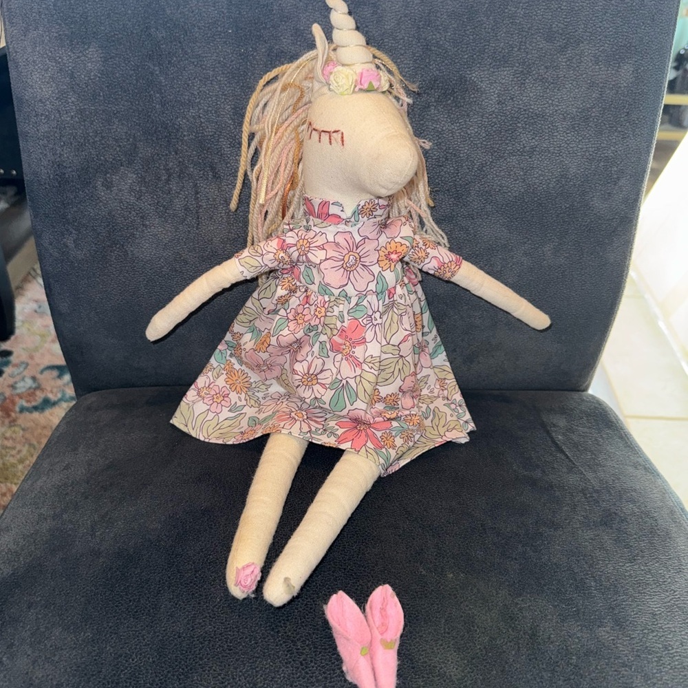 Magical Fabric Unicorn Ballerina Doll with Yarn Hair Soft Play
